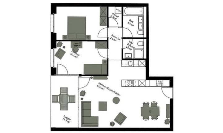 2D Raumplaner Grundriss für Musterwohnungen – möblierter Wohnungsplan von Swiss Home Staging