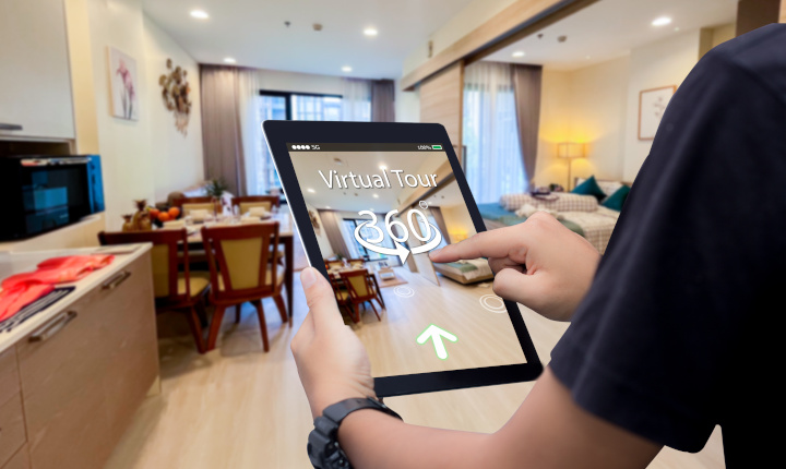 Virtuelle 360-Grad-Wohnungstour für Musterwohnungen auf einem Tablet – Swiss Home Staging